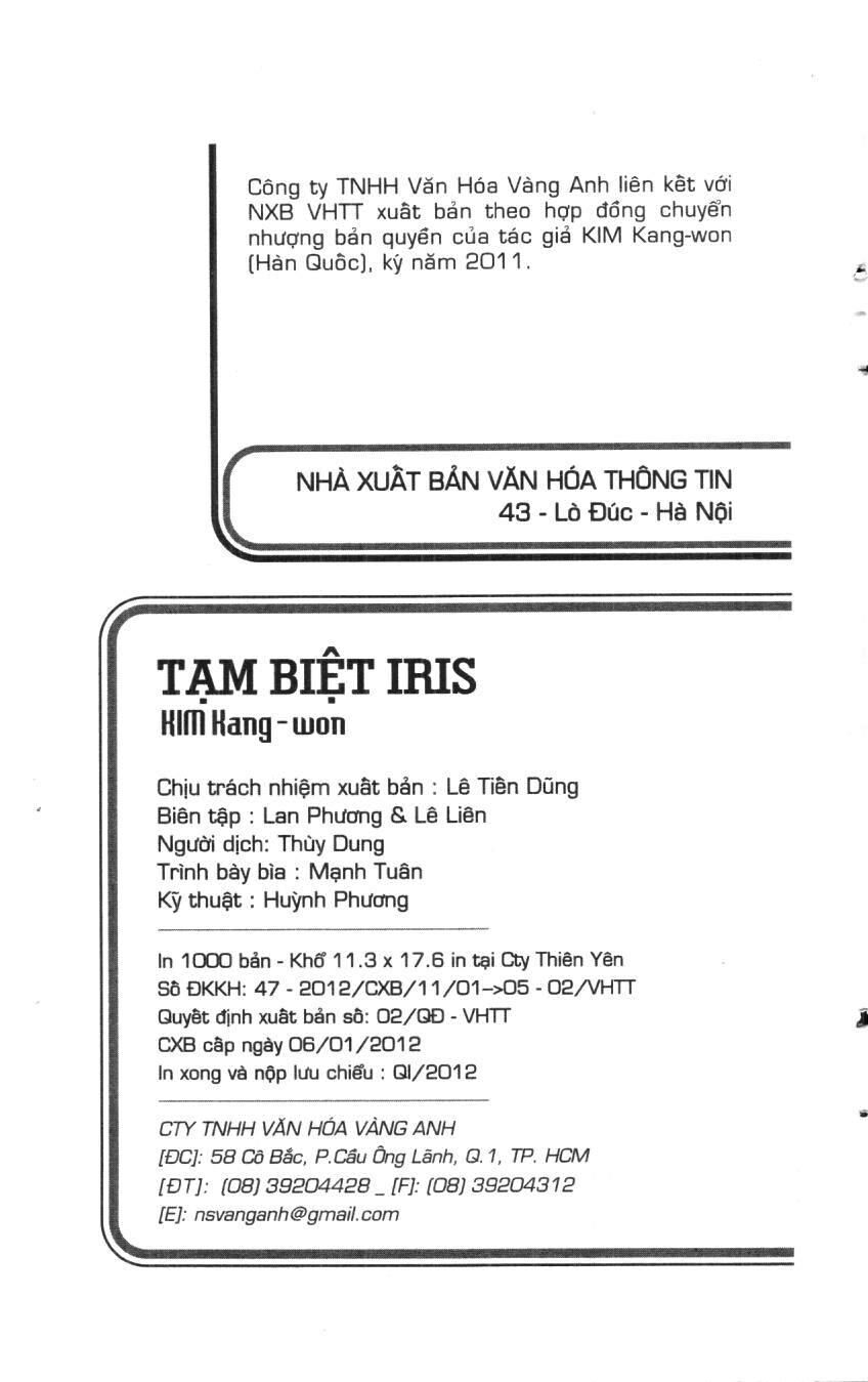Tạm Biệt Iris Chapter 1 - Trang 0